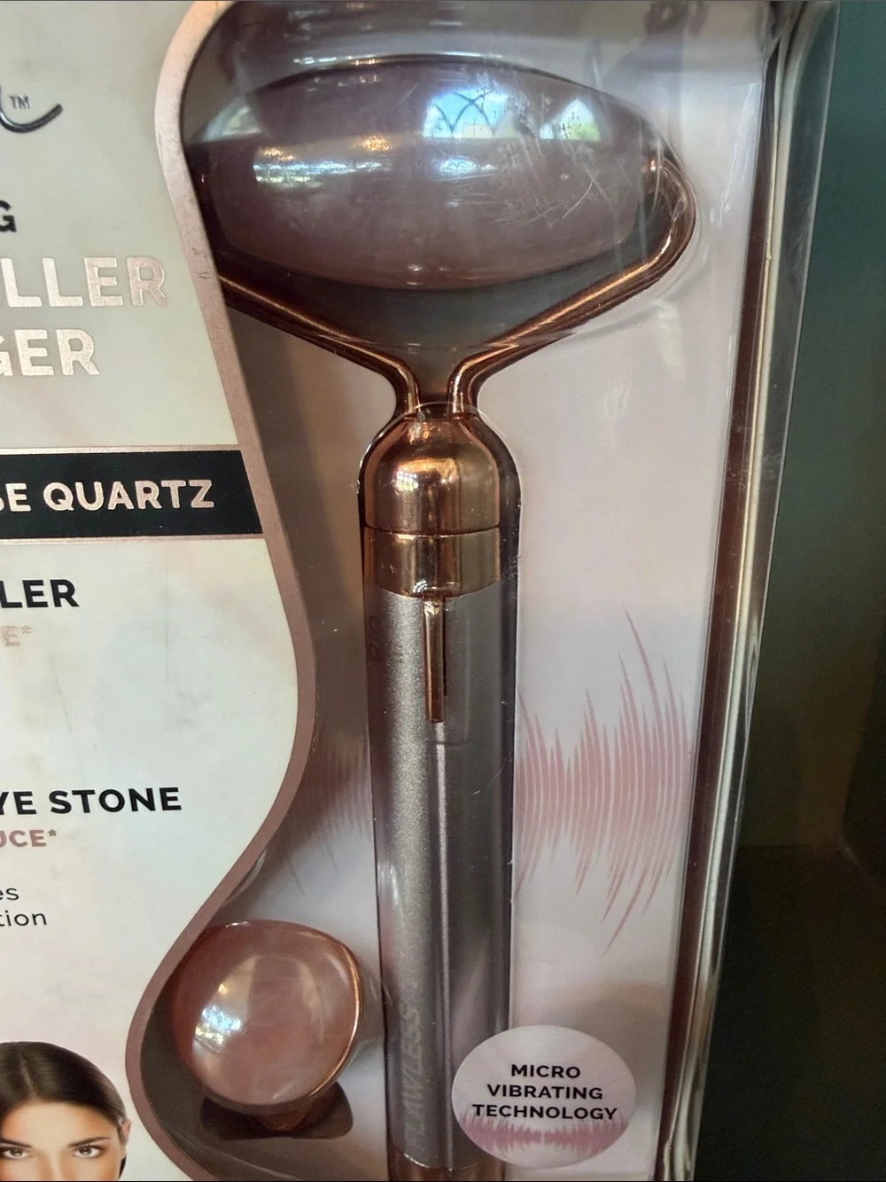 Finishing Touch Flawless Contour Rose Quartz Facial Roller - New in Box